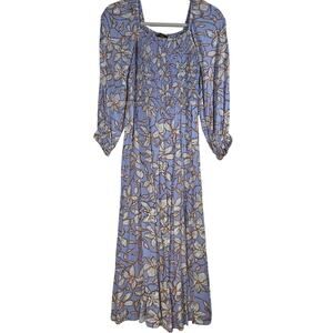 Jessica Simpson Spencer Smocked Blue Floral Prairie Style Dress. Size Small